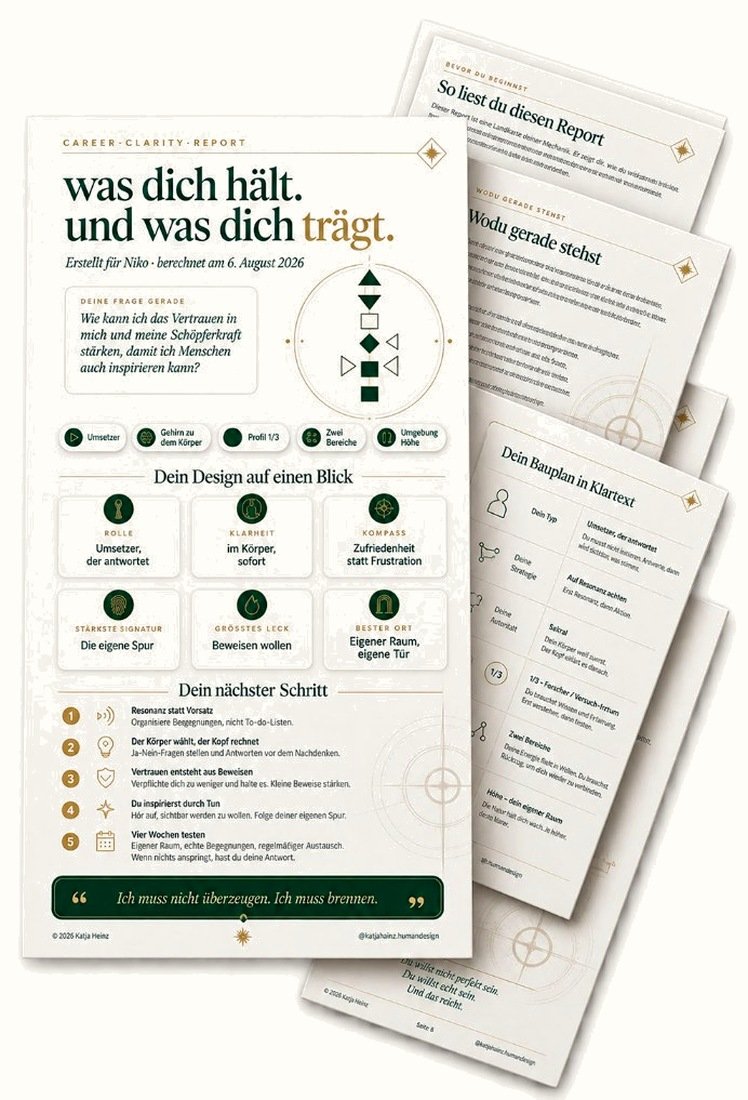 Job-Klarheitsreport, personalisierter Human Design Report auf 25 Seiten